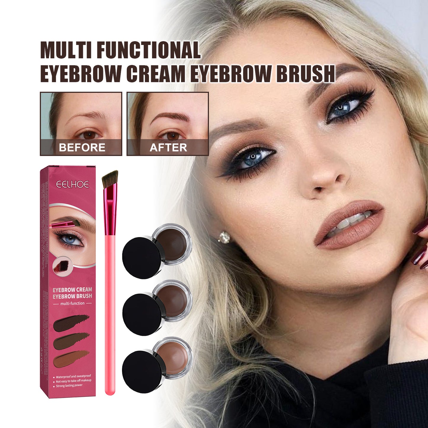 Ensemble de pinceaux à sourcils multifonctionnels EELHOE pour remplir, façonner et colorer le kit de maquillage des sourcils lisses