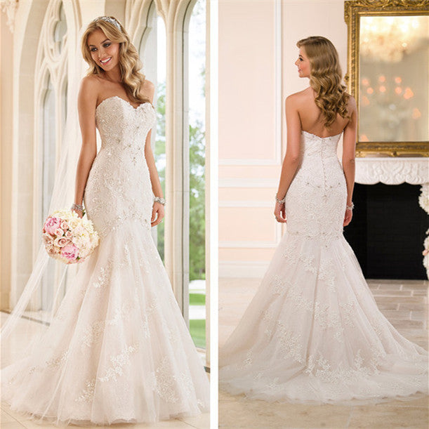 Trailing wedding dress tube top lace wedding dress